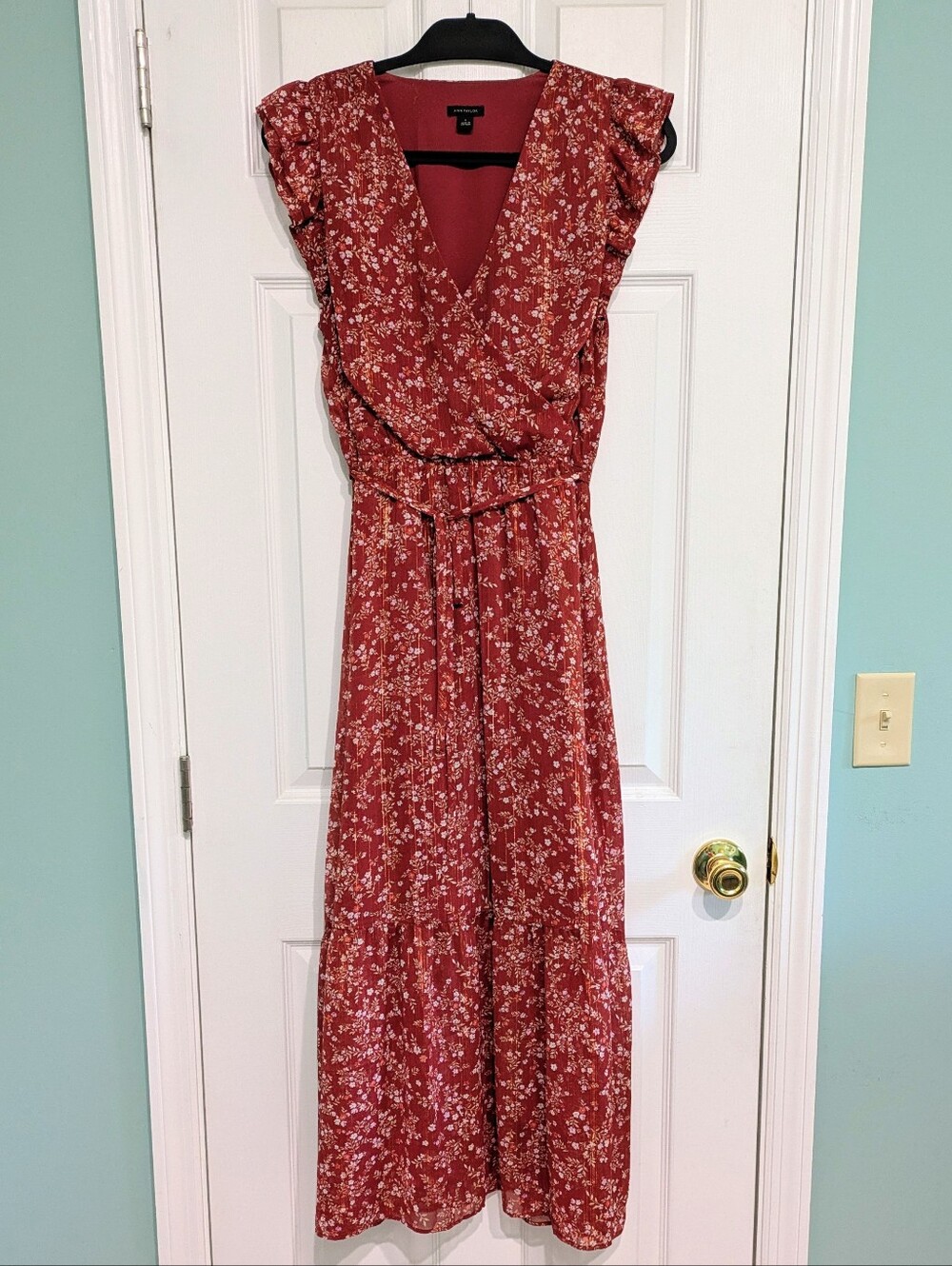 Ann Taylor Rust Faux Floral Wrap Maxi Dress
